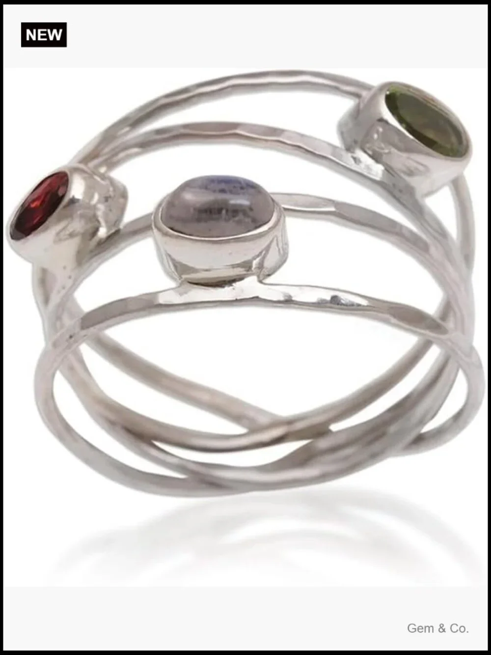 Handcrafted .925 Sterling Silver Multigemstone Band Ring Size 9